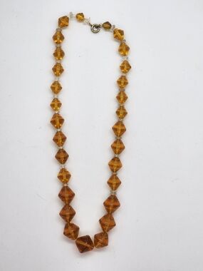 Vintage Art Deco Amber Glass Bead Necklace 16" Graduated Faceted Geometric Czech